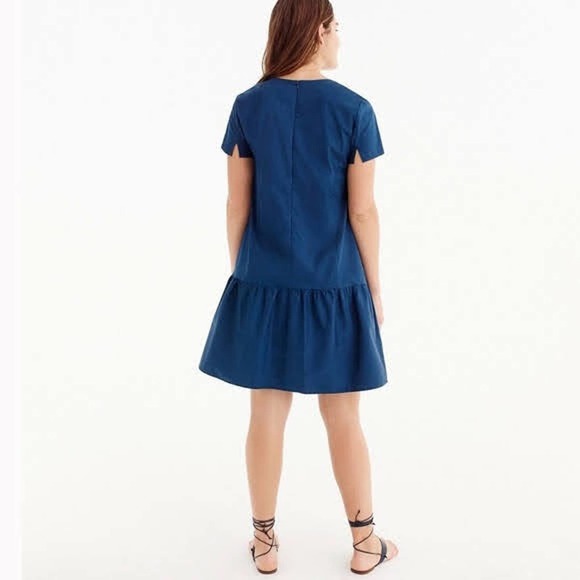 New Universal Standard X J. Crew Medium Drop Waist Shift Dress Blue Cotton Flare - Picture 5 of 12